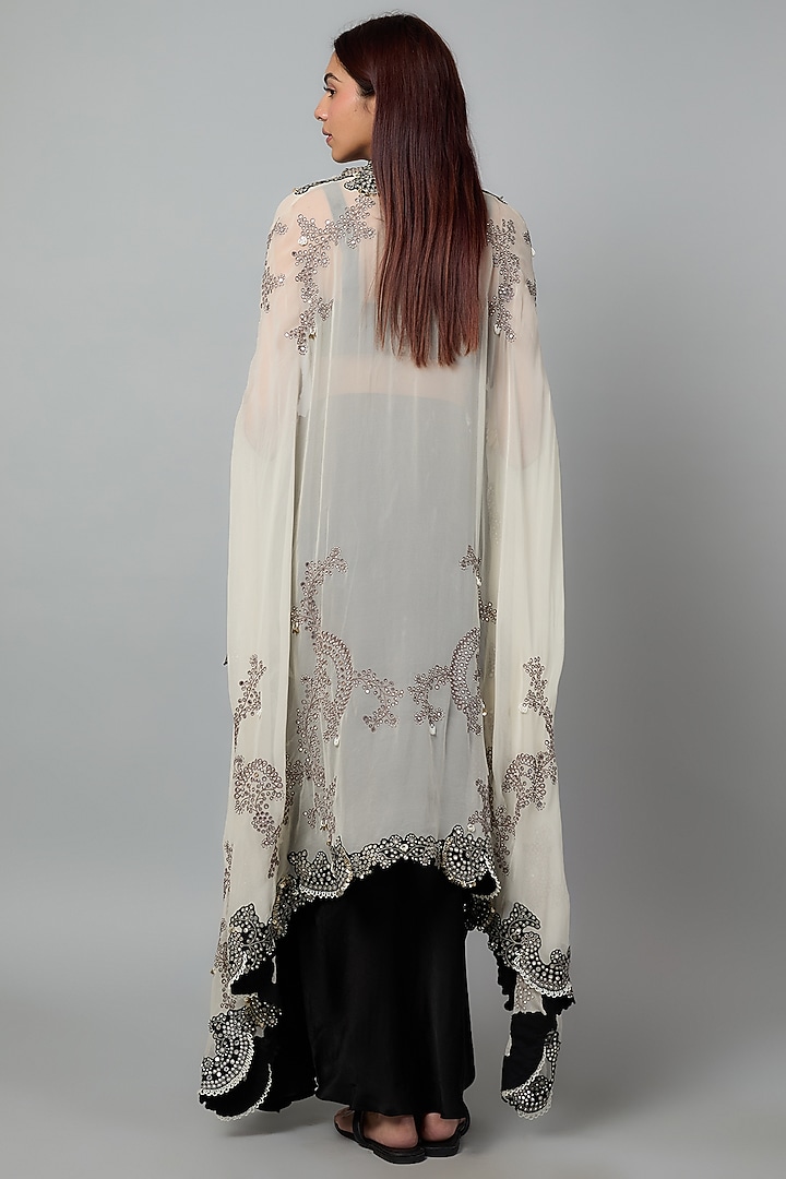 Off-White Georgette Mirror Cutwork Hand Embroidered Tie-Dye Cape Set by Nupur Kanoi at Pernia's Pop Up Shop