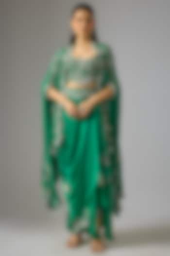Sea Green Georgette Embroidered Cape Set by Nupur Kanoi at Pernia's Pop Up Shop