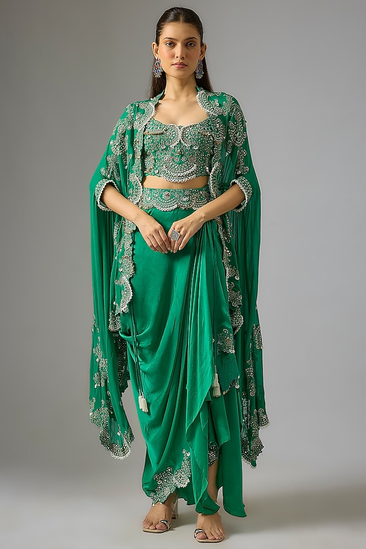 Sea Green Georgette Embroidered Cape Set by Nupur Kanoi at Pernia's Pop Up Shop