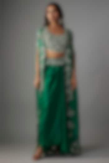 Sea Green Georgette Mirror Embroidered Gathered Cape Set by Nupur Kanoi at Pernia's Pop Up Shop