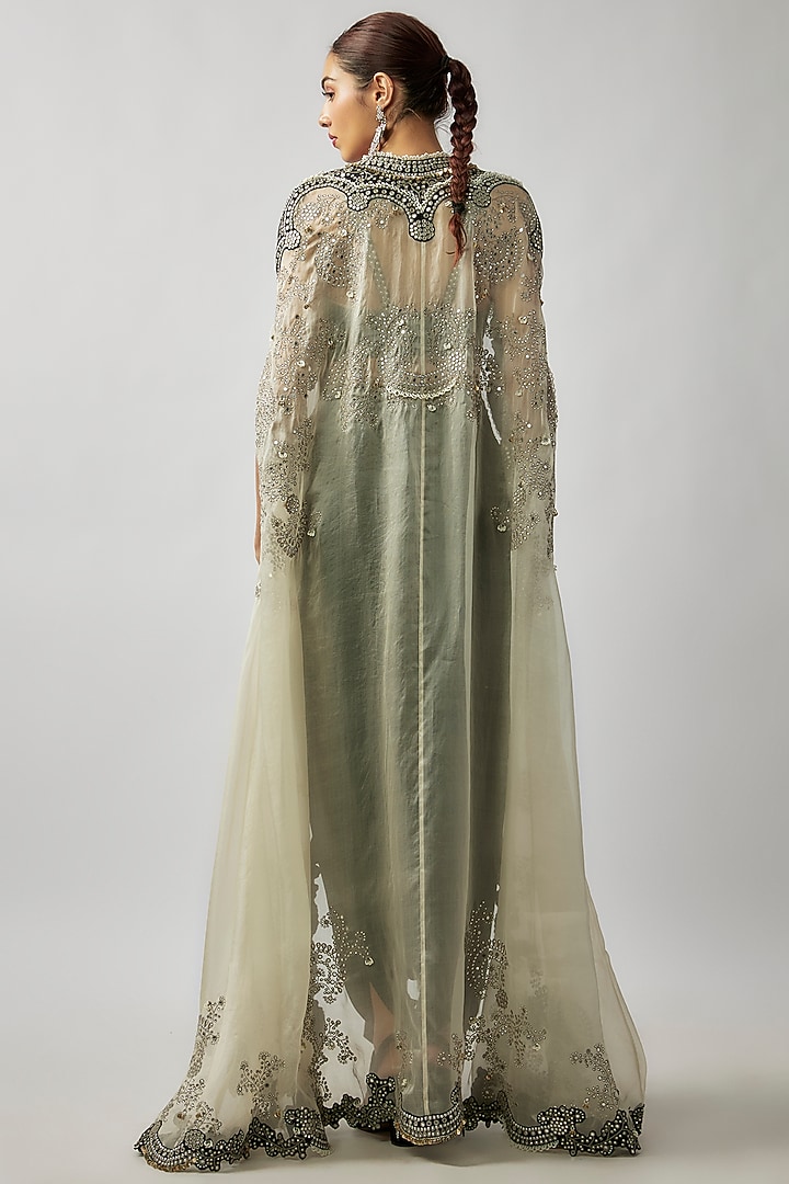 Off-White Organza Hand Embroidered Cape Set by Nupur Kanoi at Pernia's Pop Up Shop