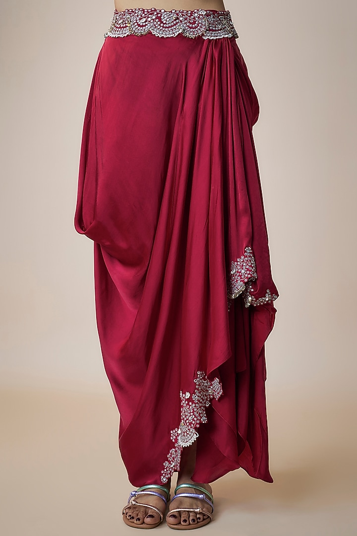 Burgundy Organza Hand Embroidered Gathered Cape Set by Nupur Kanoi at Pernia's Pop Up Shop