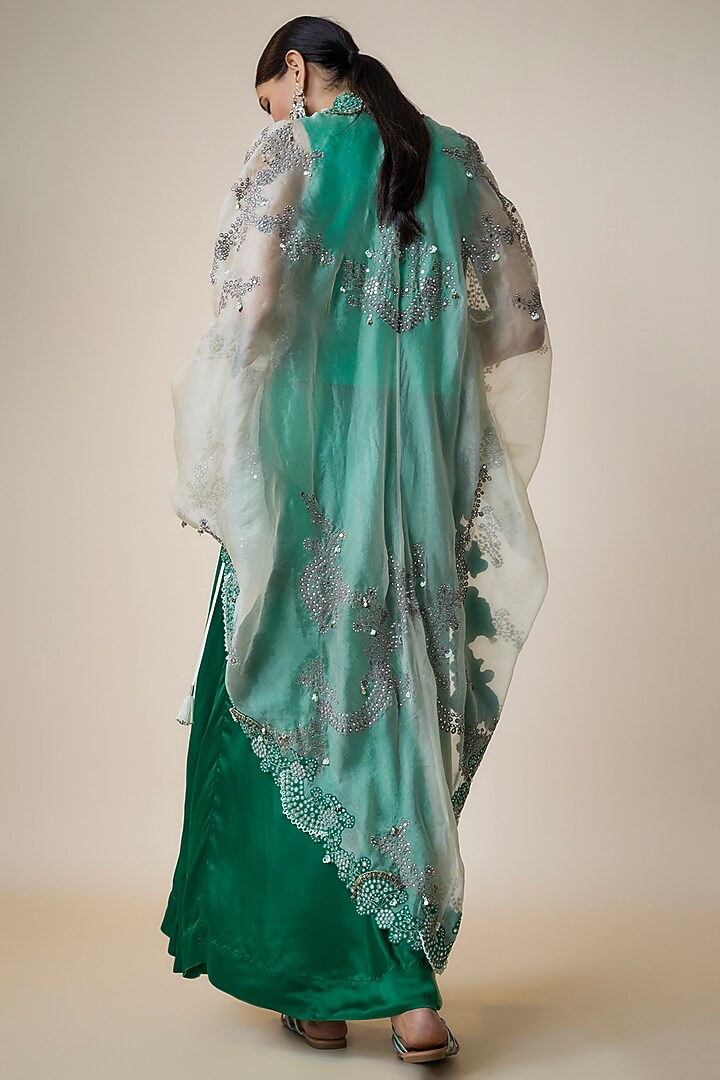 Off-White Organza Hand Embroidered Gathered Cape Set by Nupur Kanoi at Pernia's Pop Up Shop