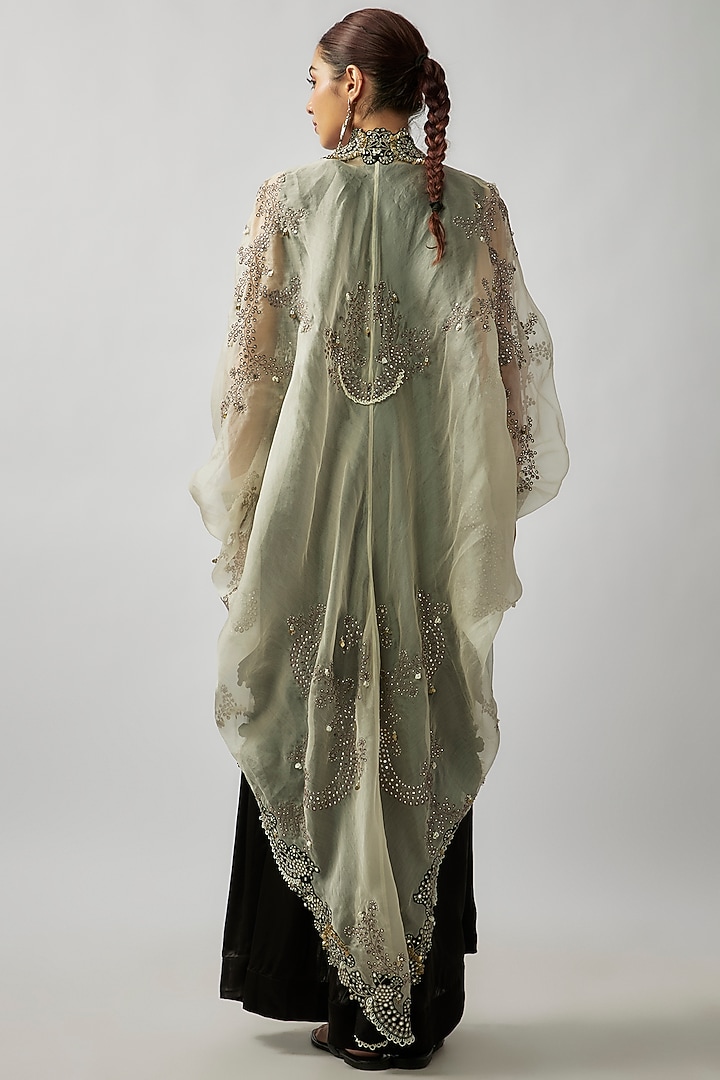 Off-White Organza Hand Embroidered Cape Set by Nupur Kanoi at Pernia's Pop Up Shop