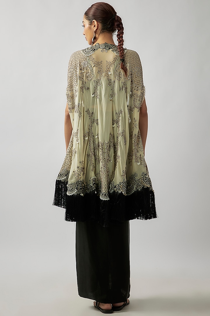 Off-White Organza Hand Embroidered Cape Set by Nupur Kanoi at Pernia's Pop Up Shop
