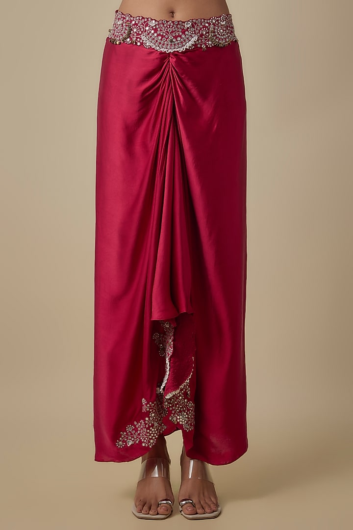 Burgundy Satin Skirt Set by Nupur Kanoi at Pernia's Pop Up Shop