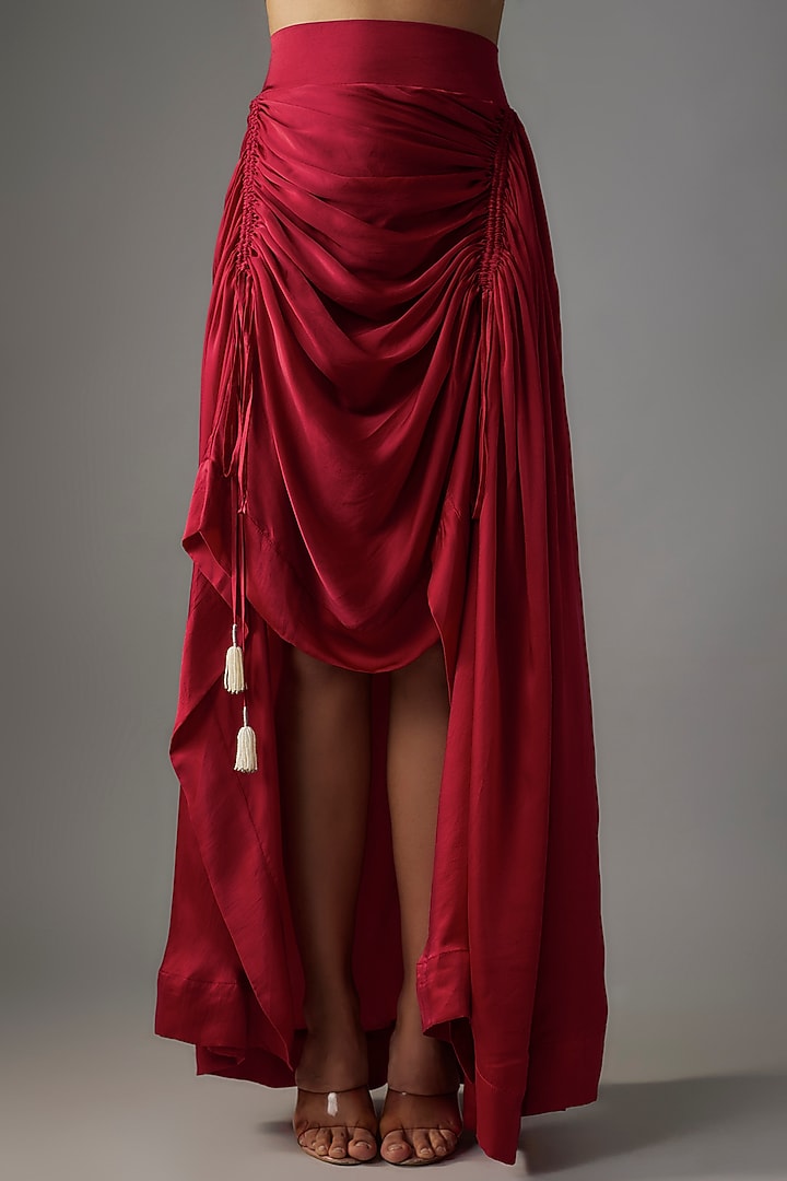 Burgundy Organza Gathered Cape Set by Nupur Kanoi at Pernia's Pop Up Shop