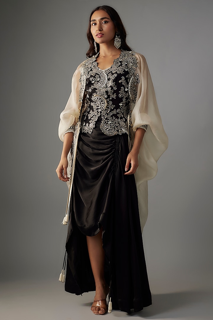 Off-White Organza Gathered Cape Set by Nupur Kanoi at Pernia's Pop Up Shop