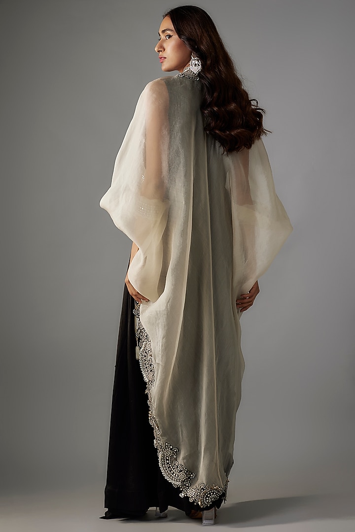 Off-White Organza Gathered Cape Set by Nupur Kanoi at Pernia's Pop Up Shop