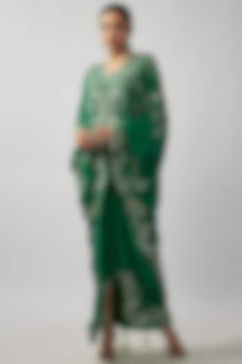 Sea Green Silk Hand Embroidered Jacket Set by Nupur Kanoi