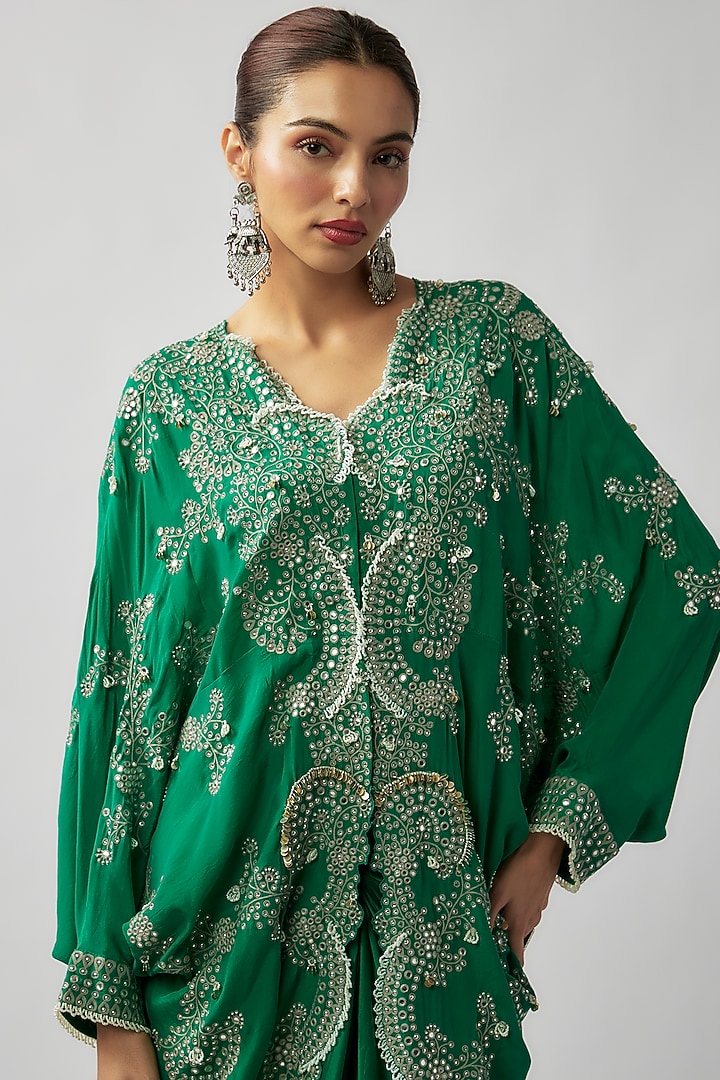Sea Green Silk Hand Embroidered Jacket Set by Nupur Kanoi at Pernia's Pop Up Shop