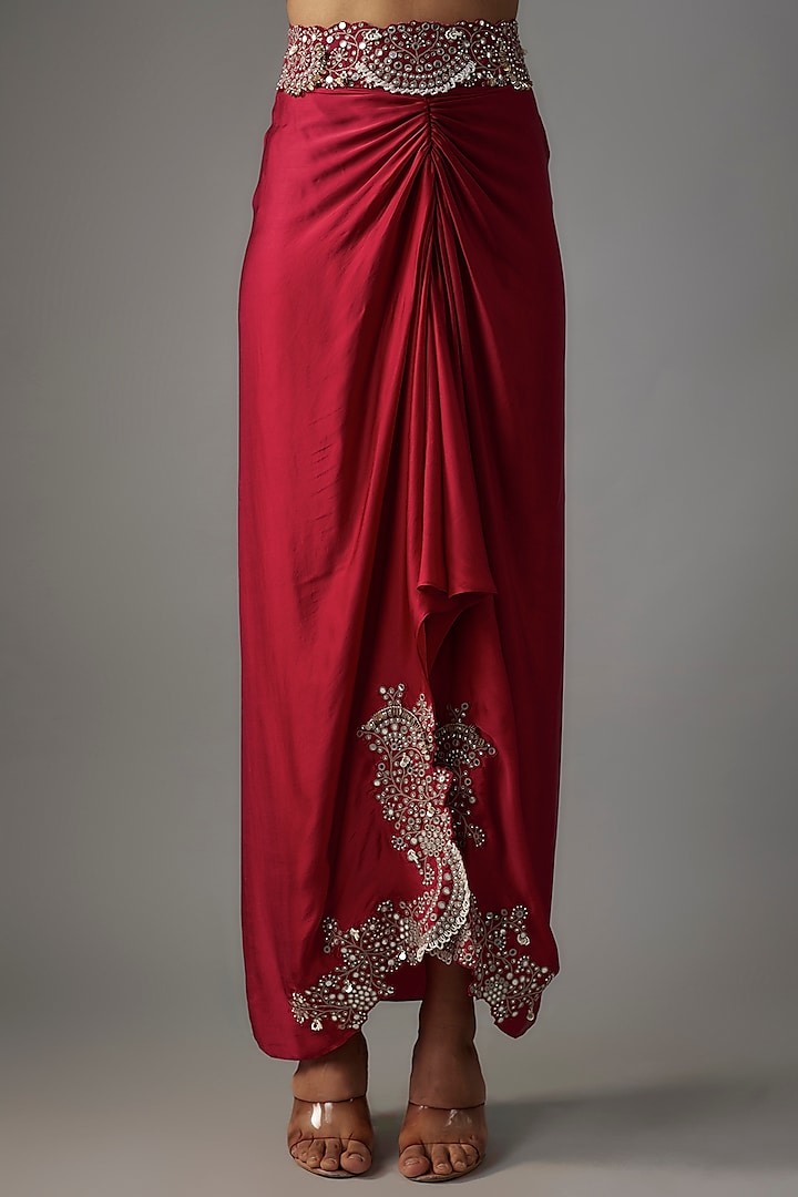 Burgundy Silk Mirror Embroidered Cape Set by Nupur Kanoi at Pernia's Pop Up Shop