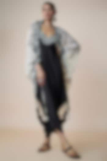 Black Satin Tie-Dye Jumpsuit WIth Cape by Nupur Kanoi at Pernia's Pop Up Shop