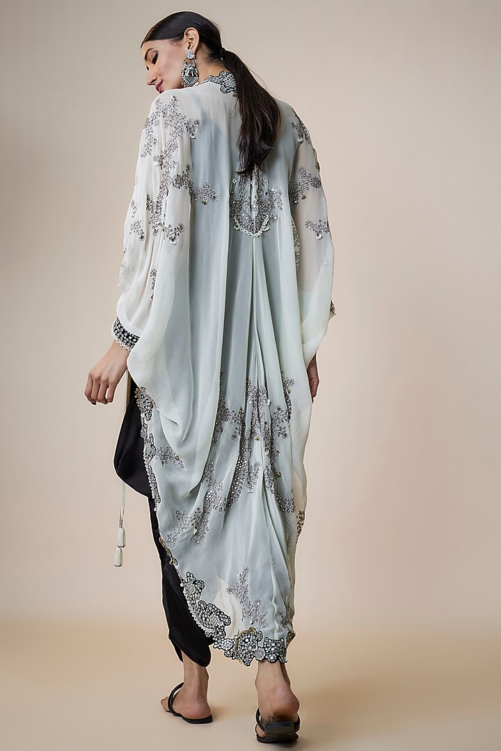 Black Satin Tie-Dye Jumpsuit WIth Cape by Nupur Kanoi at Pernia's Pop Up Shop