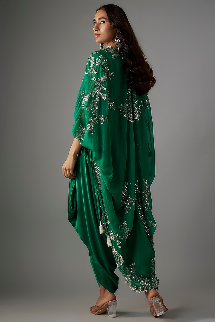 Sea Green Satin Mirror Embroidered Strappy Jumpsuit With Cape by Nupur Kanoi at Pernia's Pop Up Shop