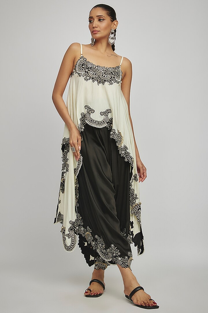 Black Satin Draped Pant Set by Nupur Kanoi at Pernia's Pop Up Shop