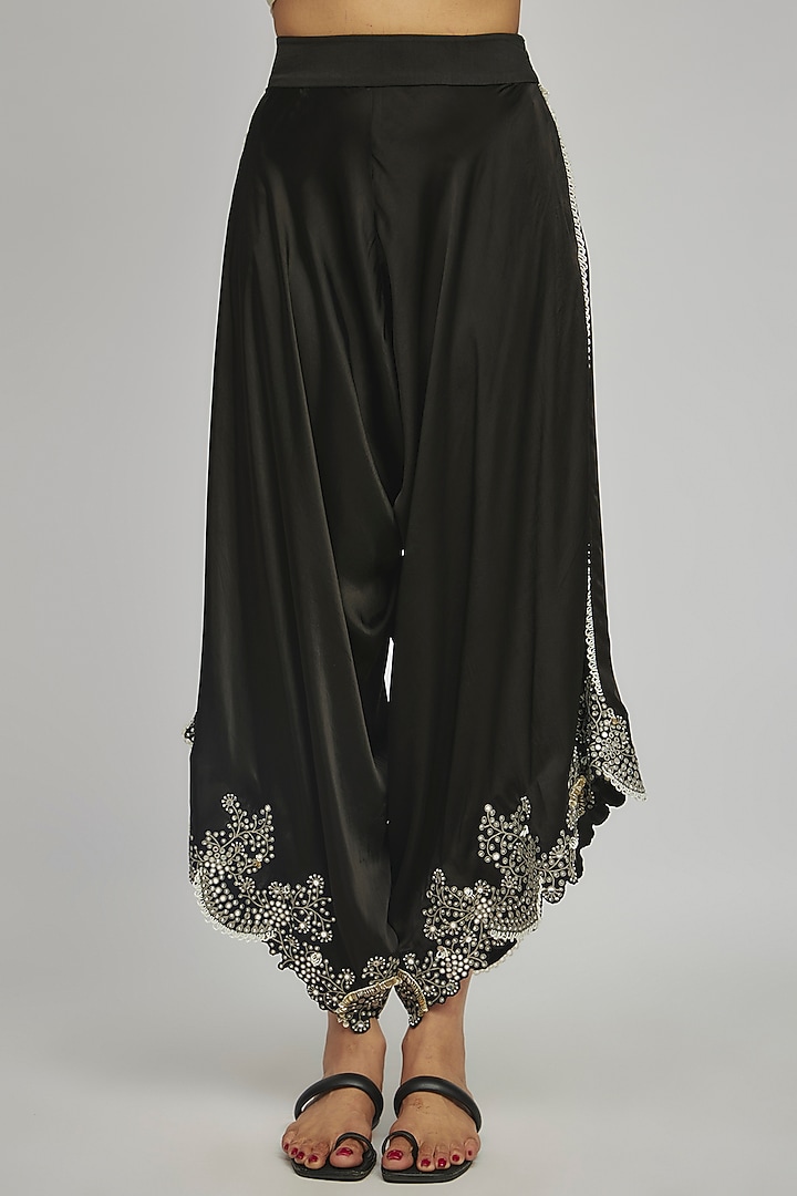 Black Satin Draped Pant Set by Nupur Kanoi at Pernia's Pop Up Shop