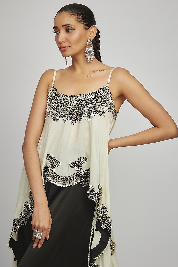 Black Satin Draped Pant Set by Nupur Kanoi at Pernia's Pop Up Shop