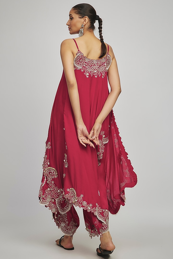 Burgundy Silk Hand Embroidered Co-Ord Set by Nupur Kanoi at Pernia's Pop Up Shop