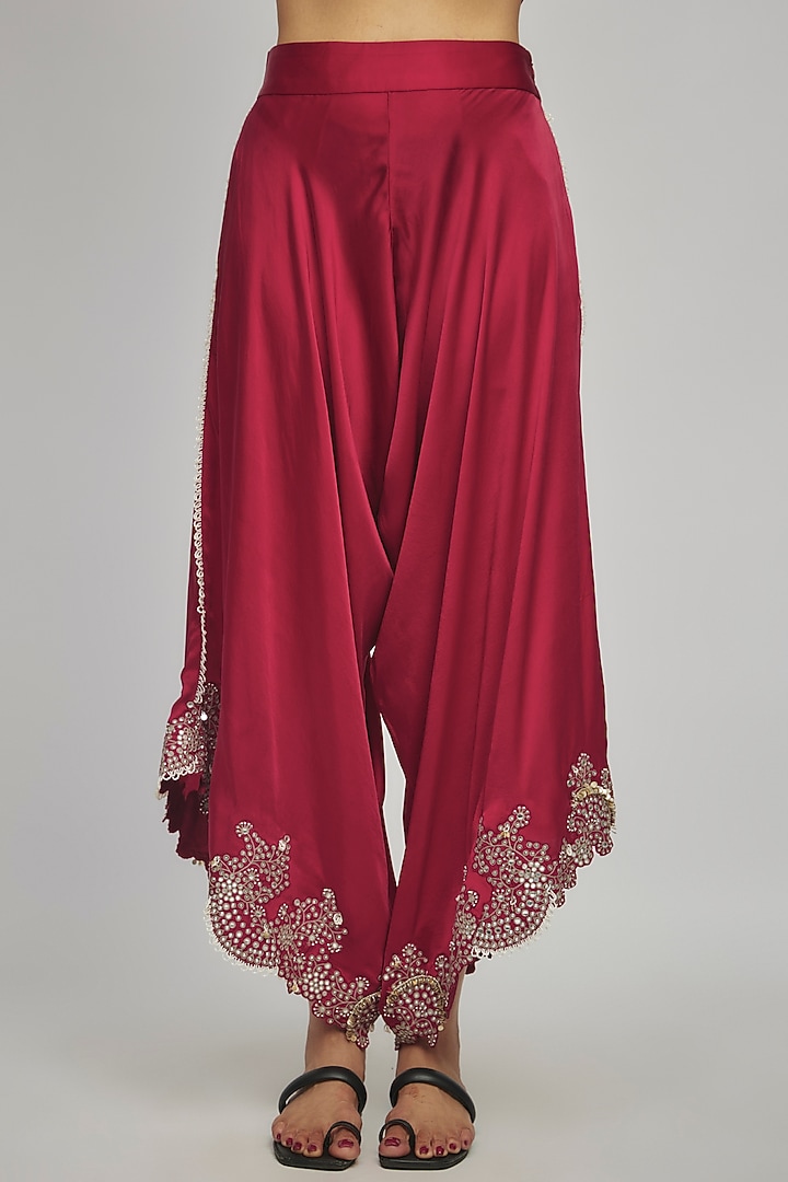 Burgundy Silk Hand Embroidered Co-Ord Set by Nupur Kanoi at Pernia's Pop Up Shop