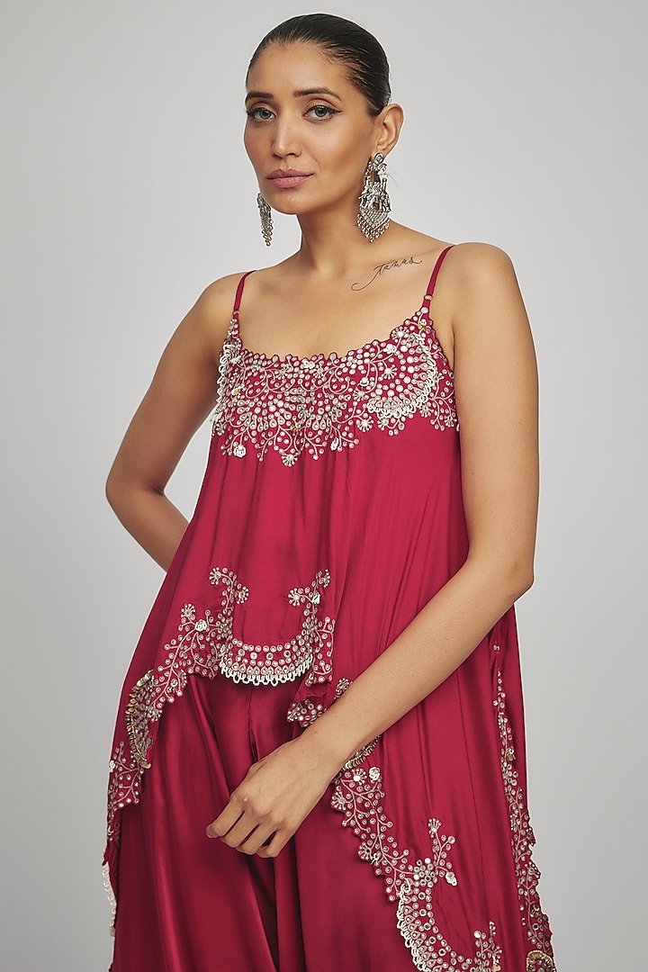 Burgundy Silk Hand Embroidered Co-Ord Set by Nupur Kanoi at Pernia's Pop Up Shop