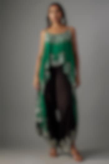 Black Satin Draped Pant Set by Nupur Kanoi at Pernia's Pop Up Shop