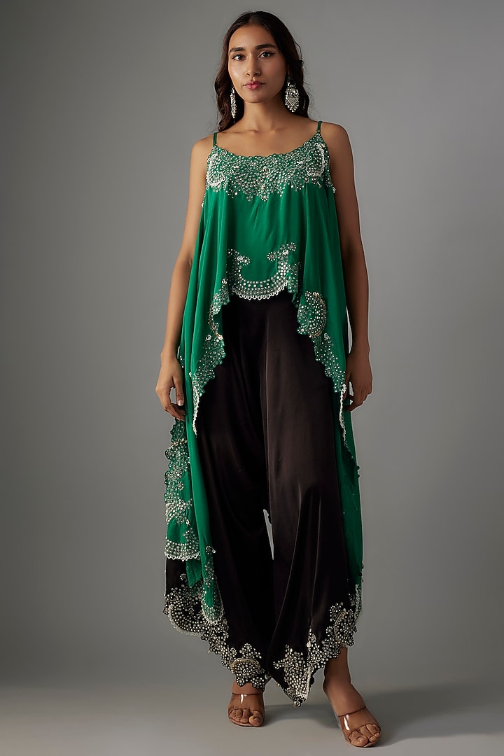 Black Satin Draped Pant Set by Nupur Kanoi at Pernia's Pop Up Shop