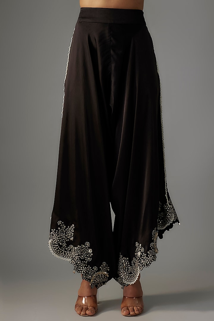 Black Satin Draped Pant Set by Nupur Kanoi at Pernia's Pop Up Shop