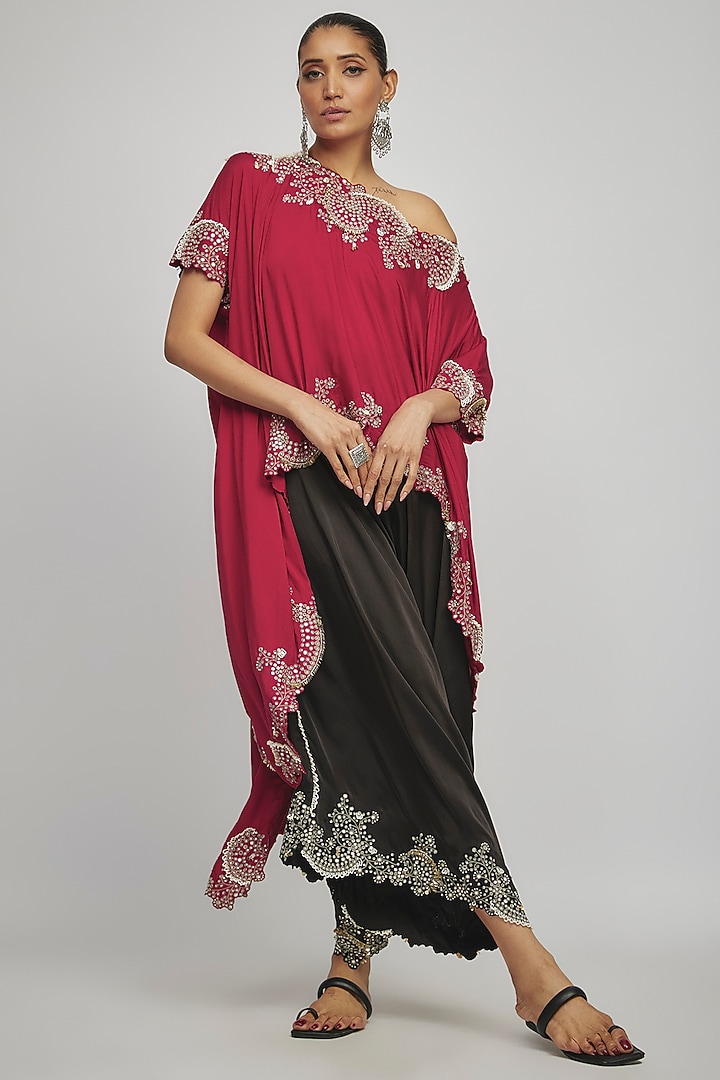 Black Satin Draped Pant Set by Nupur Kanoi at Pernia's Pop Up Shop