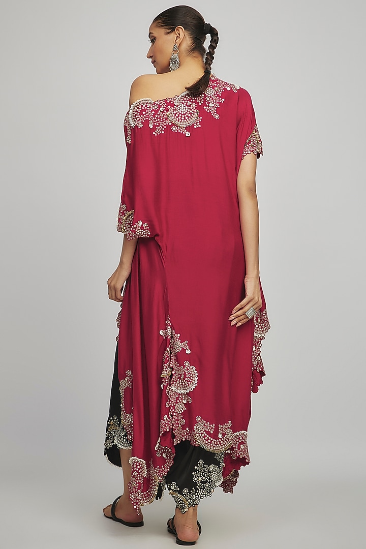 Black Satin Draped Pant Set by Nupur Kanoi at Pernia's Pop Up Shop