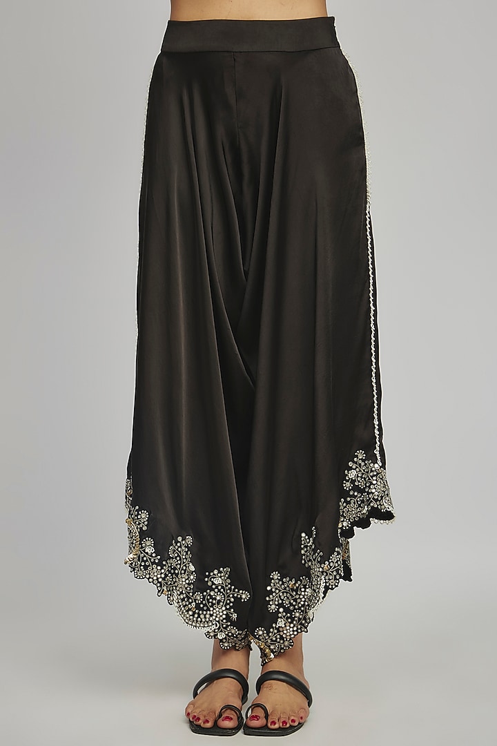 Black Satin Draped Pant Set by Nupur Kanoi at Pernia's Pop Up Shop