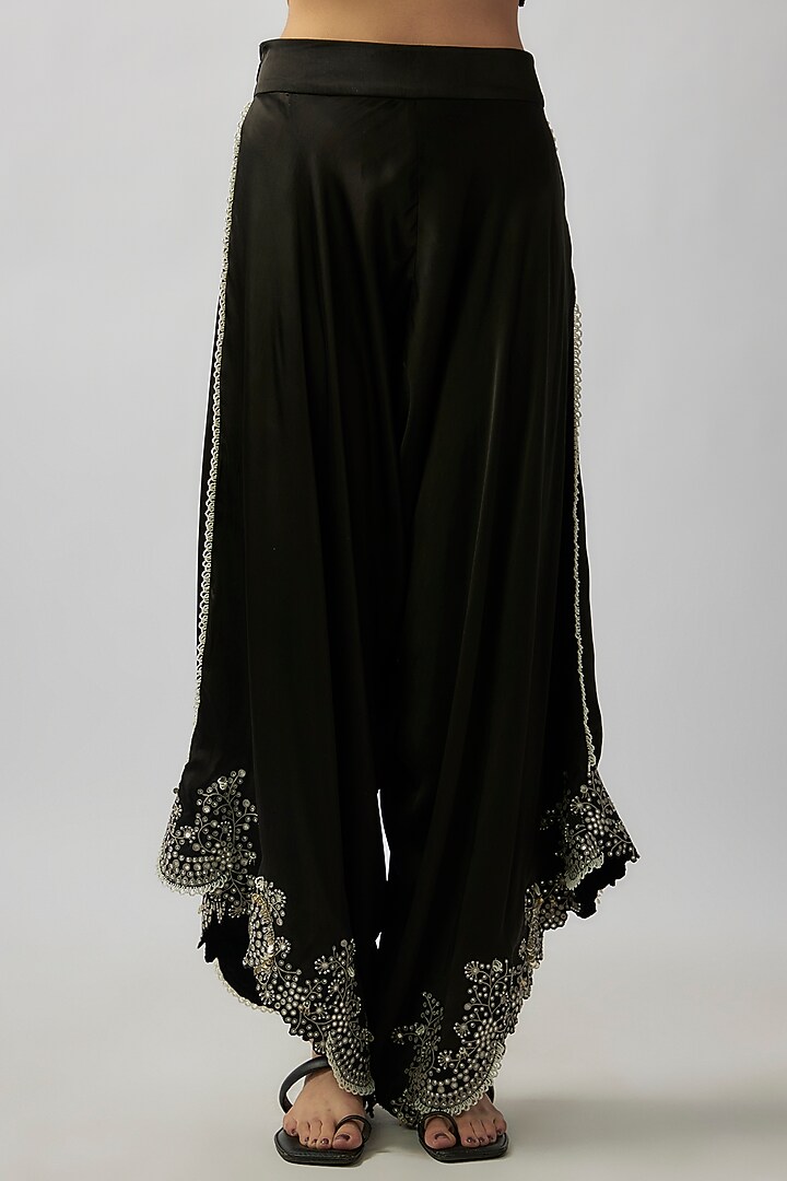 Black Satin Draped Pant Set by Nupur Kanoi at Pernia's Pop Up Shop
