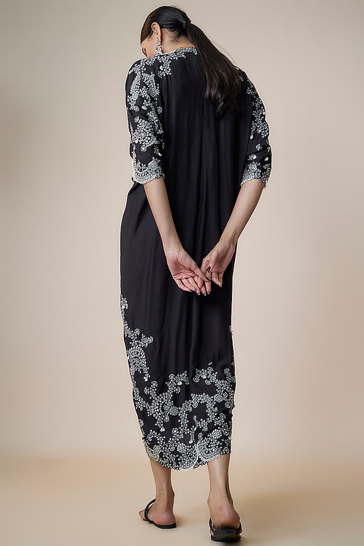 Black Silk Hand Embroidered Tie-Dye Kaftan Dress by Nupur Kanoi at Pernia's Pop Up Shop