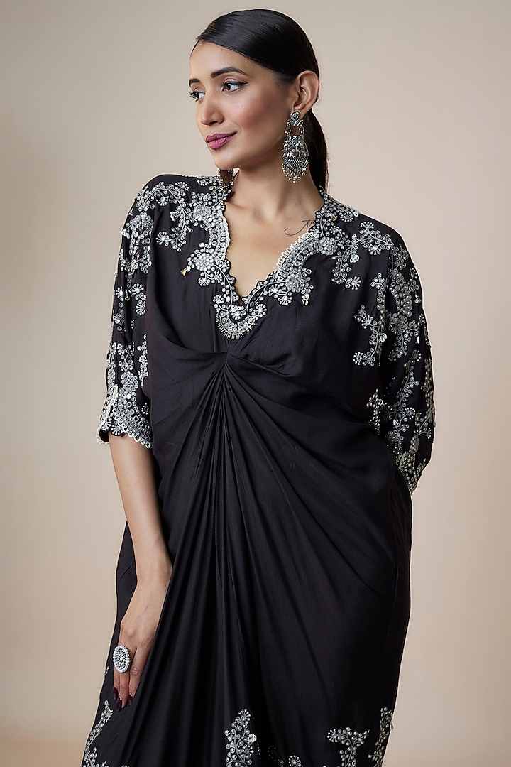 Black Silk Hand Embroidered Tie-Dye Kaftan Dress by Nupur Kanoi at Pernia's Pop Up Shop