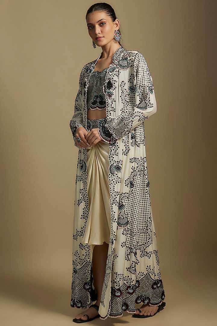 Off-White Silk Hand Embroidered Jacket Set by Nupur Kanoi at Pernia's Pop Up Shop