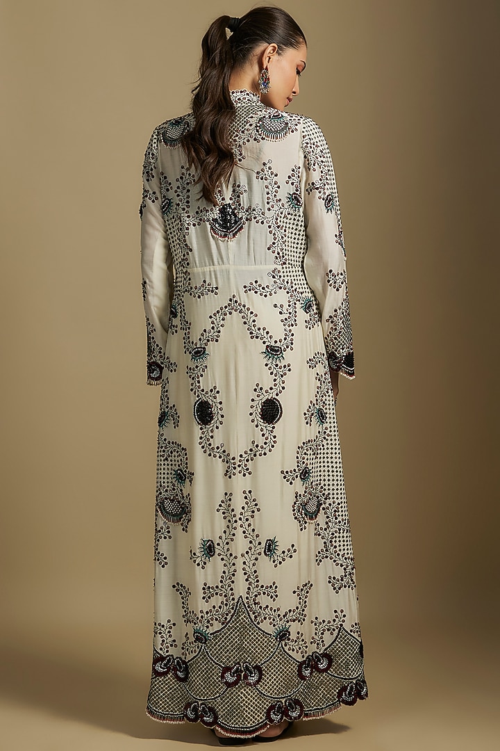 Off-White Silk Hand Embroidered Jacket Set by Nupur Kanoi at Pernia's Pop Up Shop