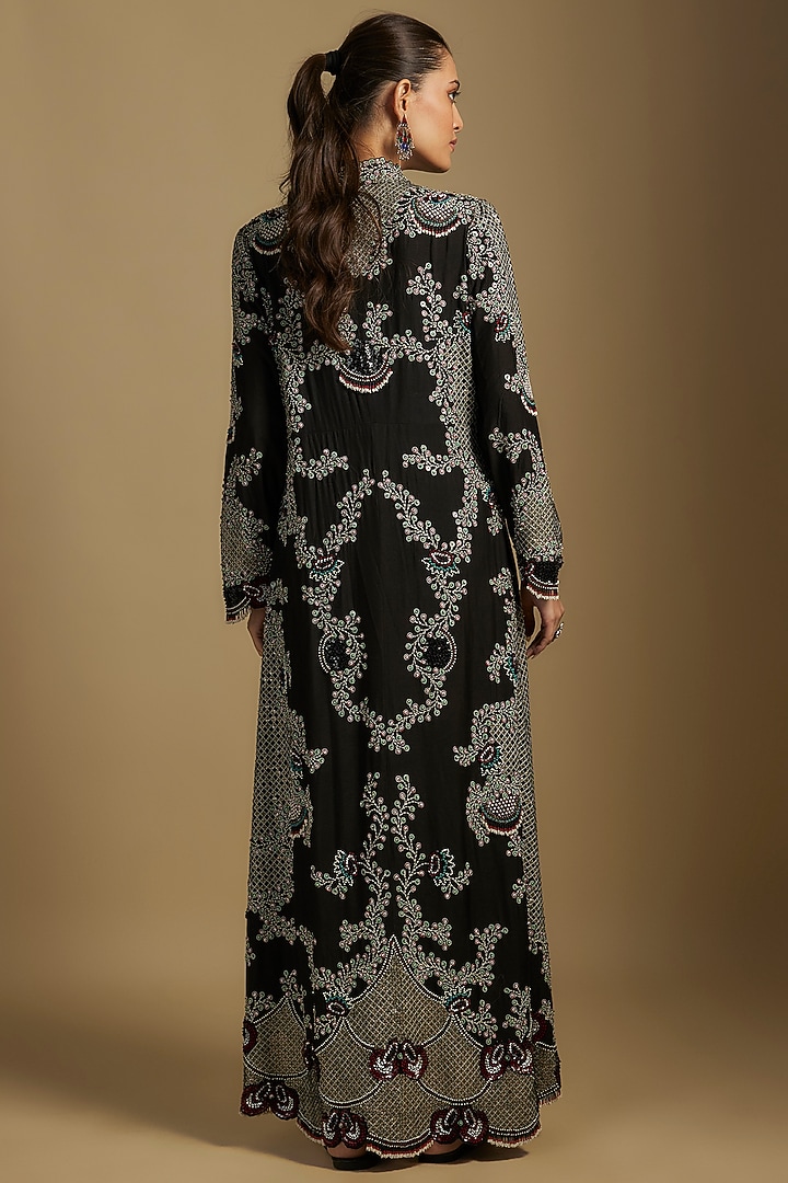 Black Silk Hand Embroidered Jacket Set by Nupur Kanoi at Pernia's Pop Up Shop