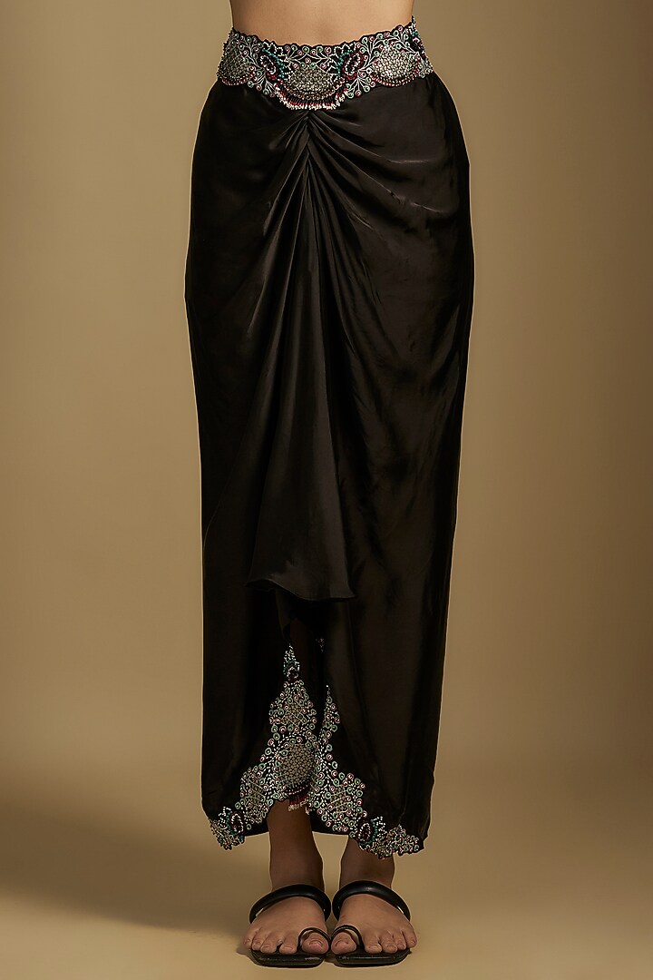 Black Silk Hand Embroidered Jacket Set by Nupur Kanoi at Pernia's Pop Up Shop