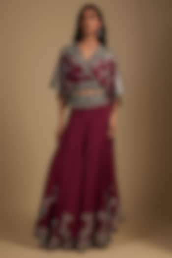 Burgundy Silk & Crepe Sequin Embroidered Bridal Sharara Set by Nupur Kanoi at Pernia's Pop Up Shop