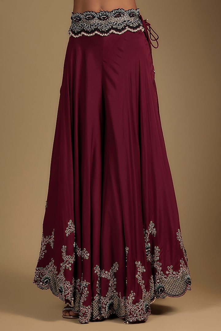 Burgundy Silk & Crepe Sequin Embroidered Bridal Sharara Set by Nupur Kanoi at Pernia's Pop Up Shop