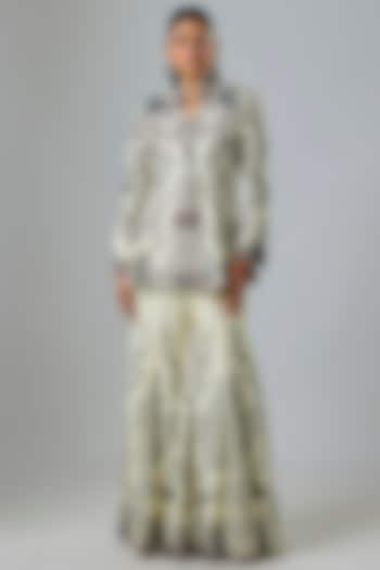 Off-White Silk & Crepe Hand Embroidered Gharara Set by Nupur Kanoi at Pernia's Pop Up Shop