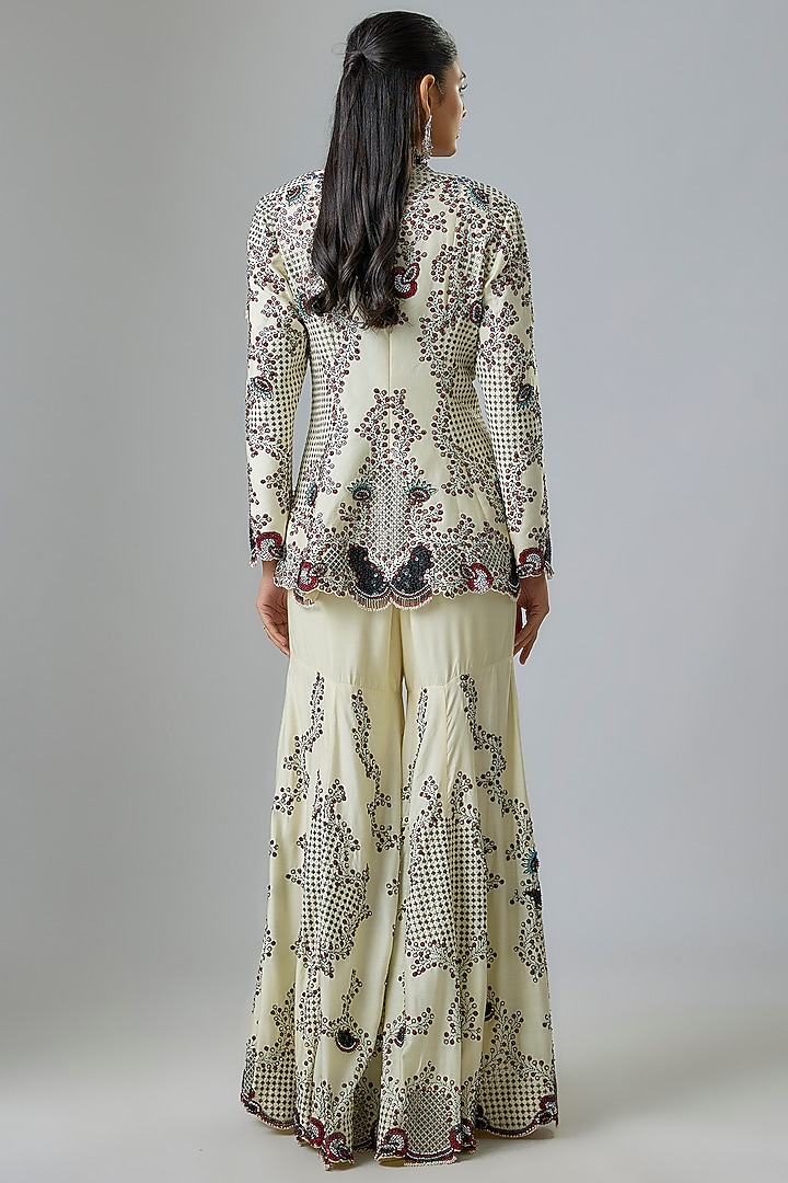 Off-White Silk & Crepe Hand Embroidered Gharara Set by Nupur Kanoi at Pernia's Pop Up Shop