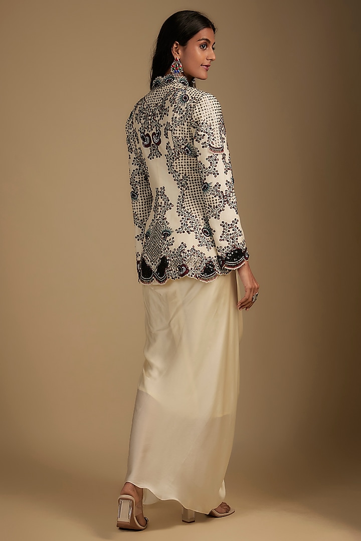 Ivory Satin Gathered Cowl Skirt Set by Nupur Kanoi at Pernia's Pop Up Shop