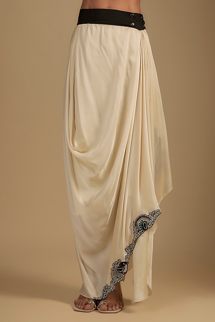 Ivory Satin Gathered Cowl Skirt Set by Nupur Kanoi at Pernia's Pop Up Shop