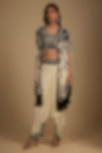 Ivory Georgette Sequin Hand Embroidered Fringed Cape Set by Nupur Kanoi at Pernia's Pop Up Shop