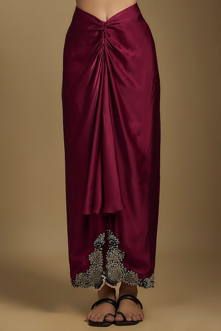 Burgundy Satin Skirt Set by Nupur Kanoi at Pernia's Pop Up Shop