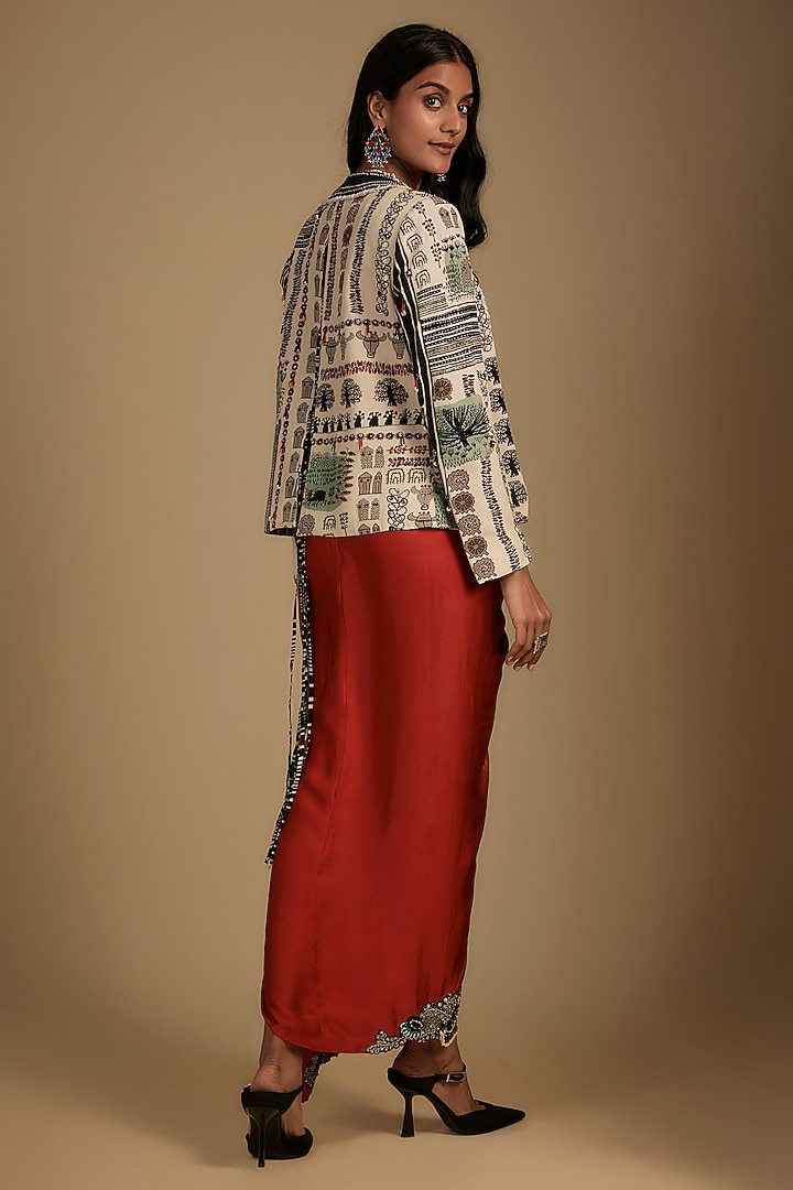 Orange Satin Sequin Embroidered Jacket Party Wear Dress by Nupur Kanoi at Pernia's Pop Up Shop