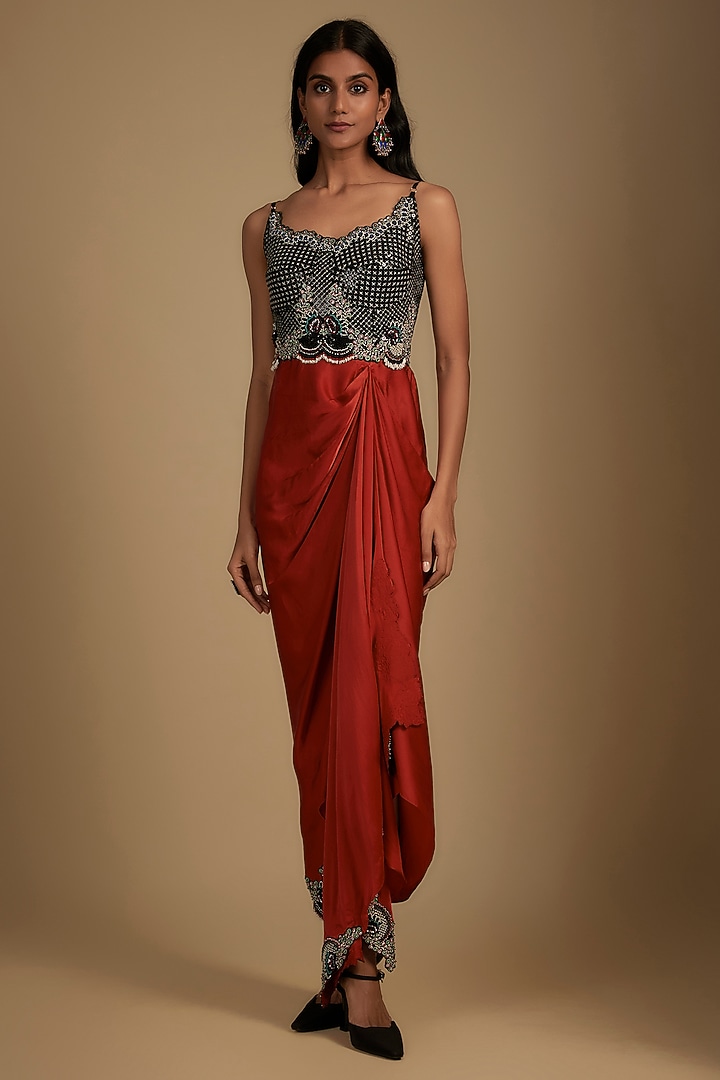 Orange Satin Sequin Embroidered Jacket Party Wear Dress by Nupur Kanoi at Pernia's Pop Up Shop