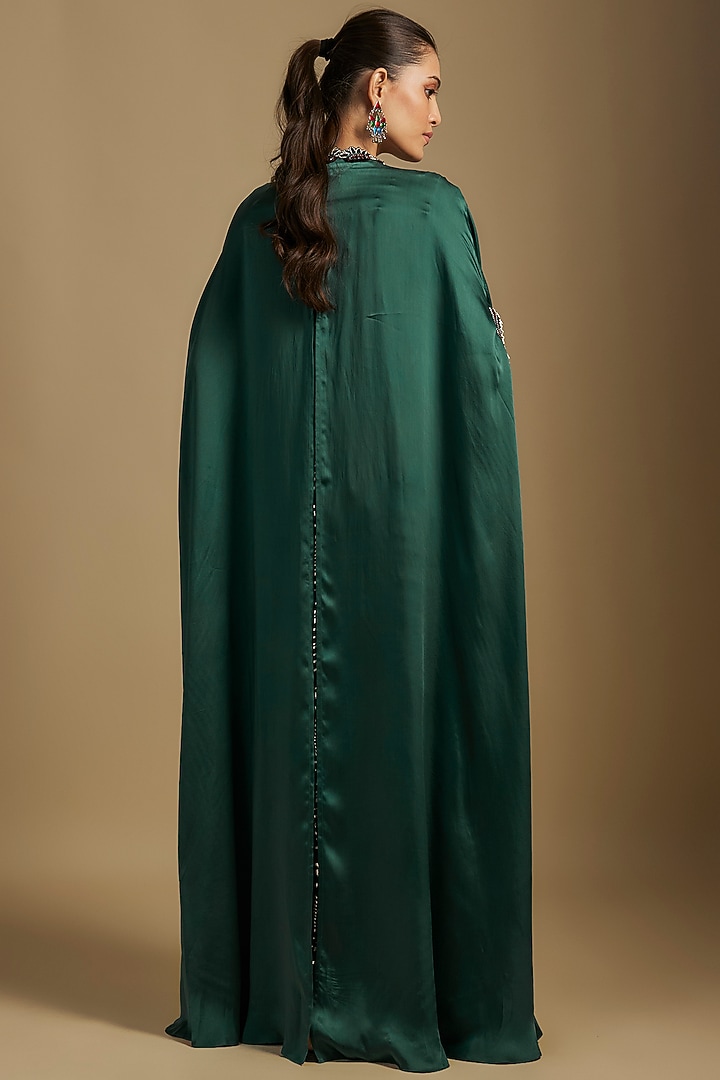 Teal Satin Cape Set by Nupur Kanoi at Pernia's Pop Up Shop