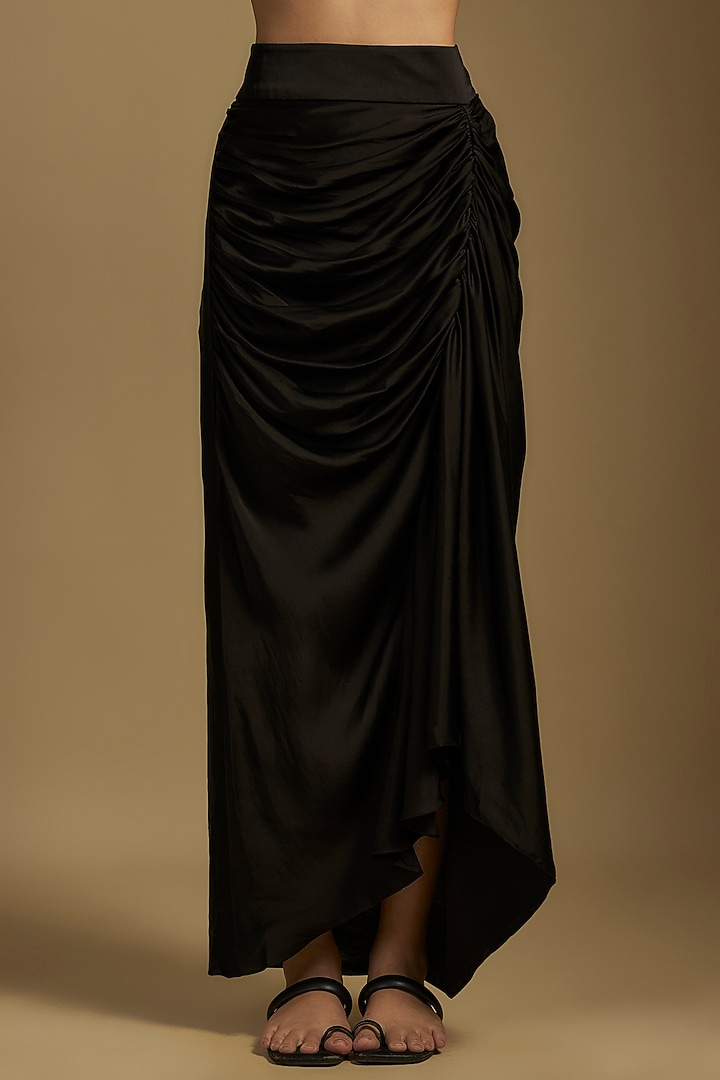 Black Satin Gathered Skirt Set by Nupur Kanoi at Pernia's Pop Up Shop